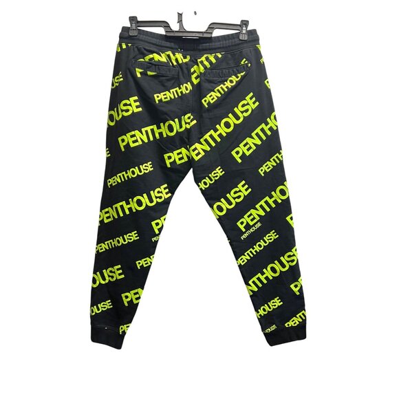 Reason Penthouse Jogger Pants XL Black Neon Yellow 100% Cotton Pockets - Picture 3 of 5